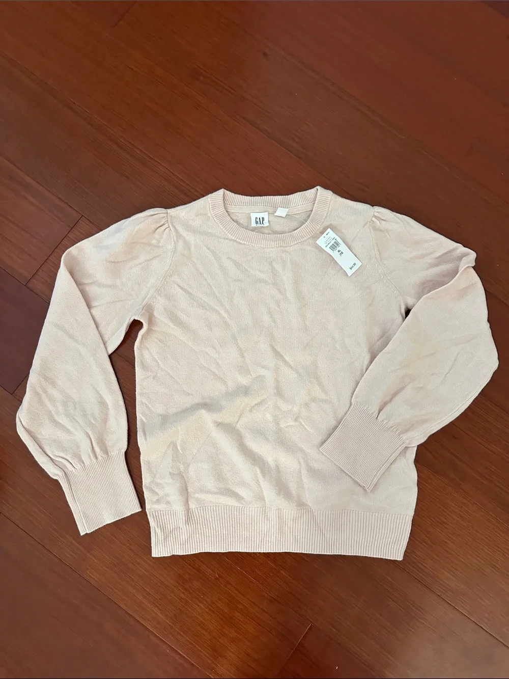 GAP Blush Pink Puff-Sleeve Crew Sweater